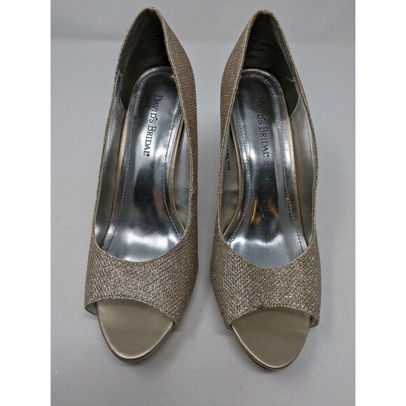 David's Bridal Gold Champagne Shimmer Rochelle Shoes High Heel Sz 8 Wedding Prom - Picture 8 of 10